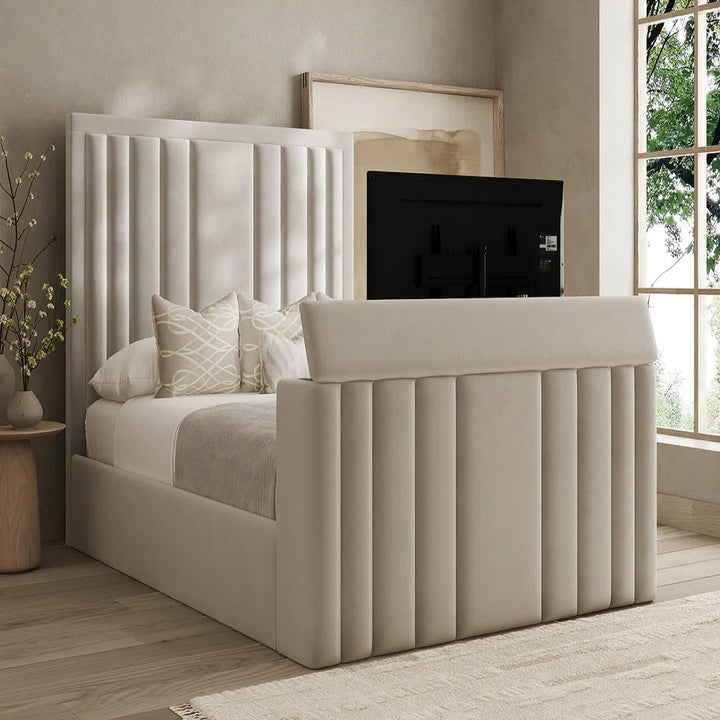 Designer Solara TV Bed with Storage – Grey Ottoman TV Bed