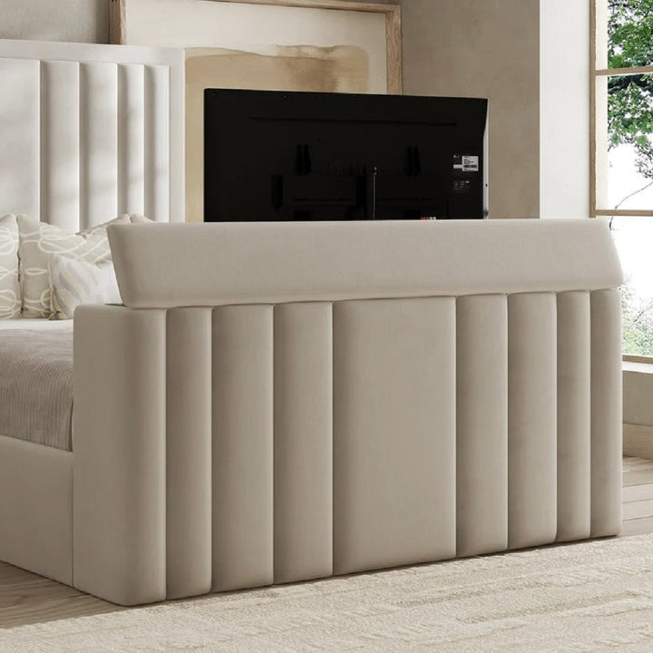 Modern Double TV Bed Frame with Storage and Built-in TV